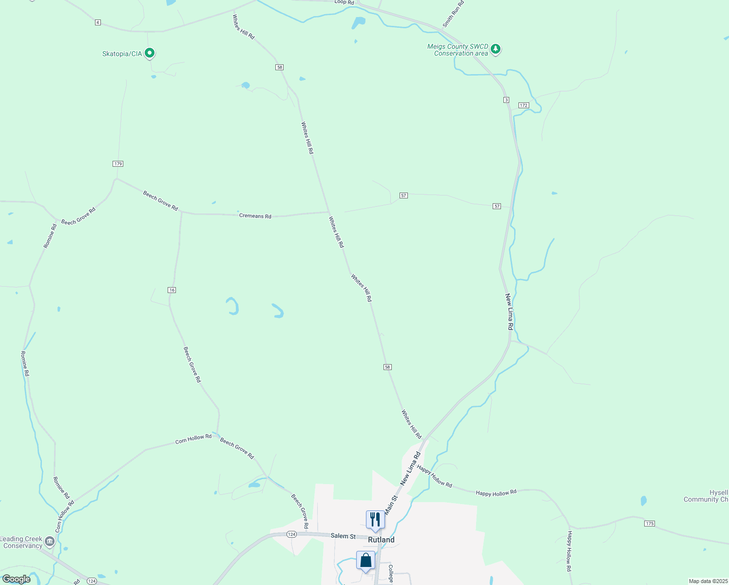 map of restaurants, bars, coffee shops, grocery stores, and more near 33605 Whites Hill Road in Rutland