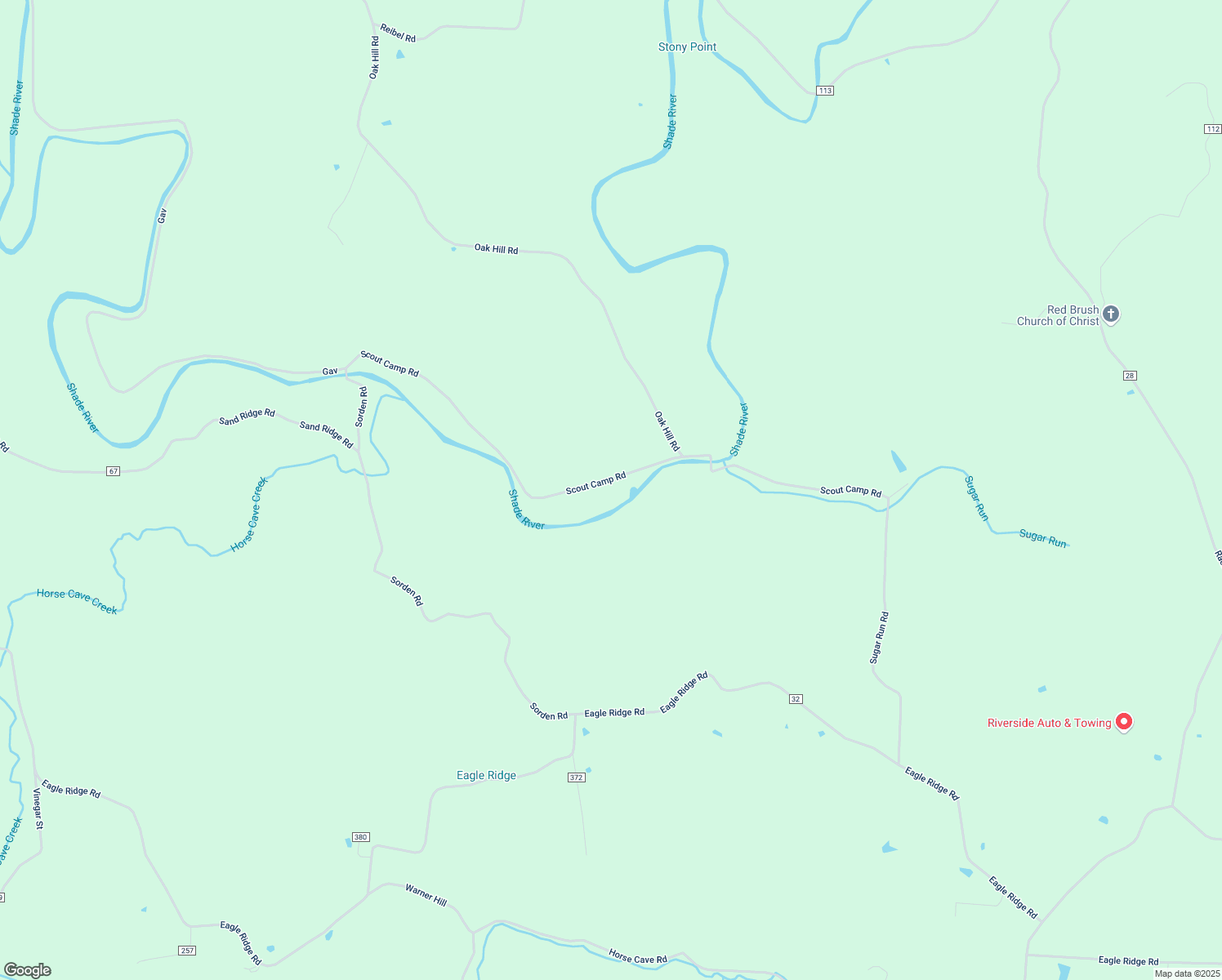 map of restaurants, bars, coffee shops, grocery stores, and more near 48201 Scout Camp Road in Long Bottom