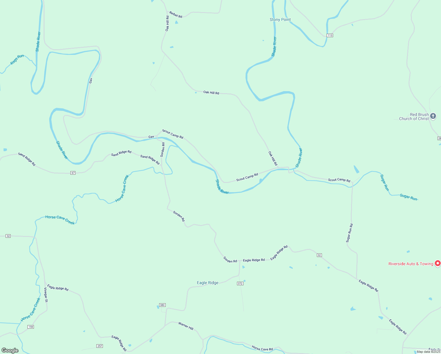 map of restaurants, bars, coffee shops, grocery stores, and more near 48201-48709 Scout Camp Road in Long Bottom