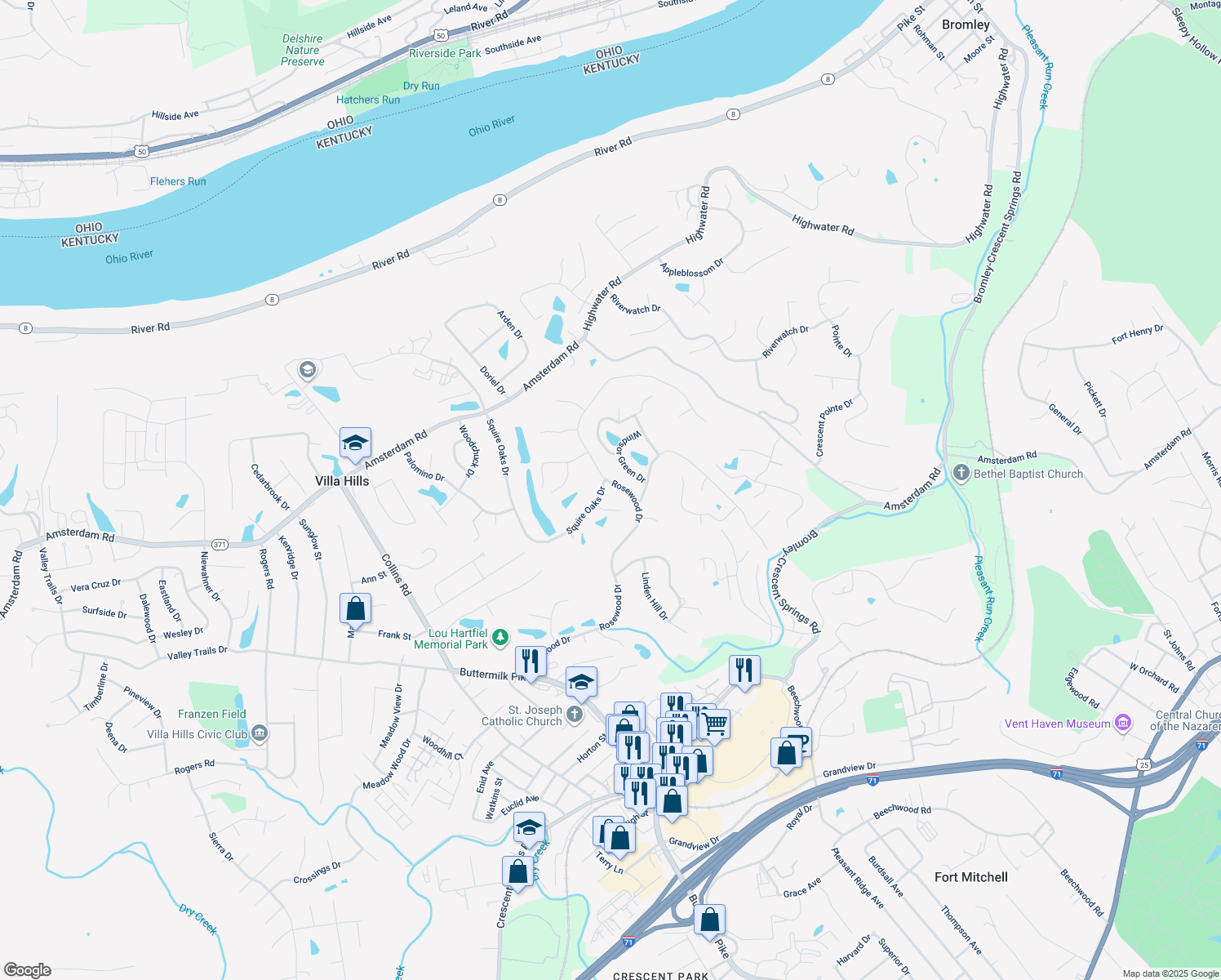 map of restaurants, bars, coffee shops, grocery stores, and more near 865 Rosewood Dr in Villa Hills