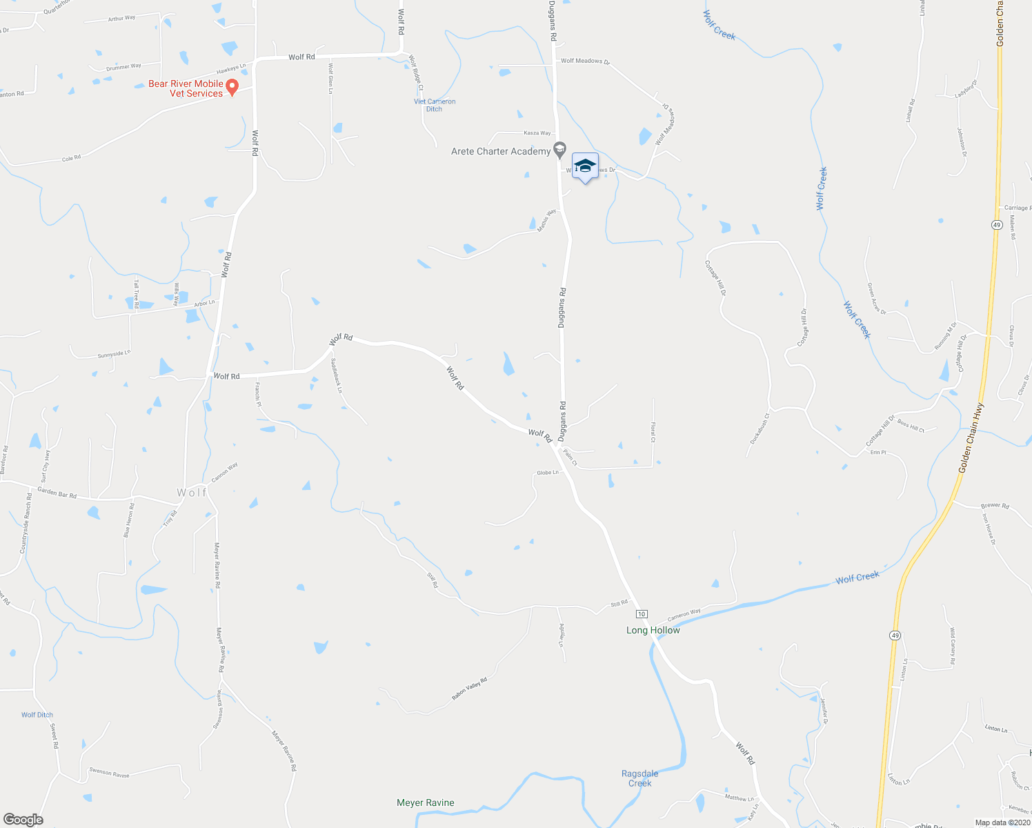 map of restaurants, bars, coffee shops, grocery stores, and more near 12114 Wolf Road in Grass Valley