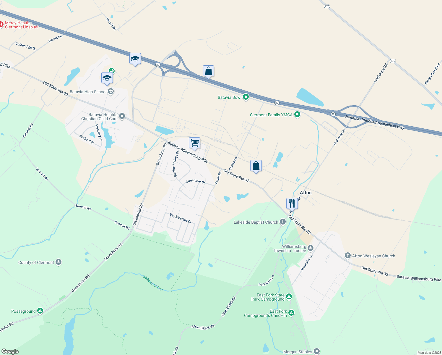 map of restaurants, bars, coffee shops, grocery stores, and more near 4131 Zagar Road in Batavia