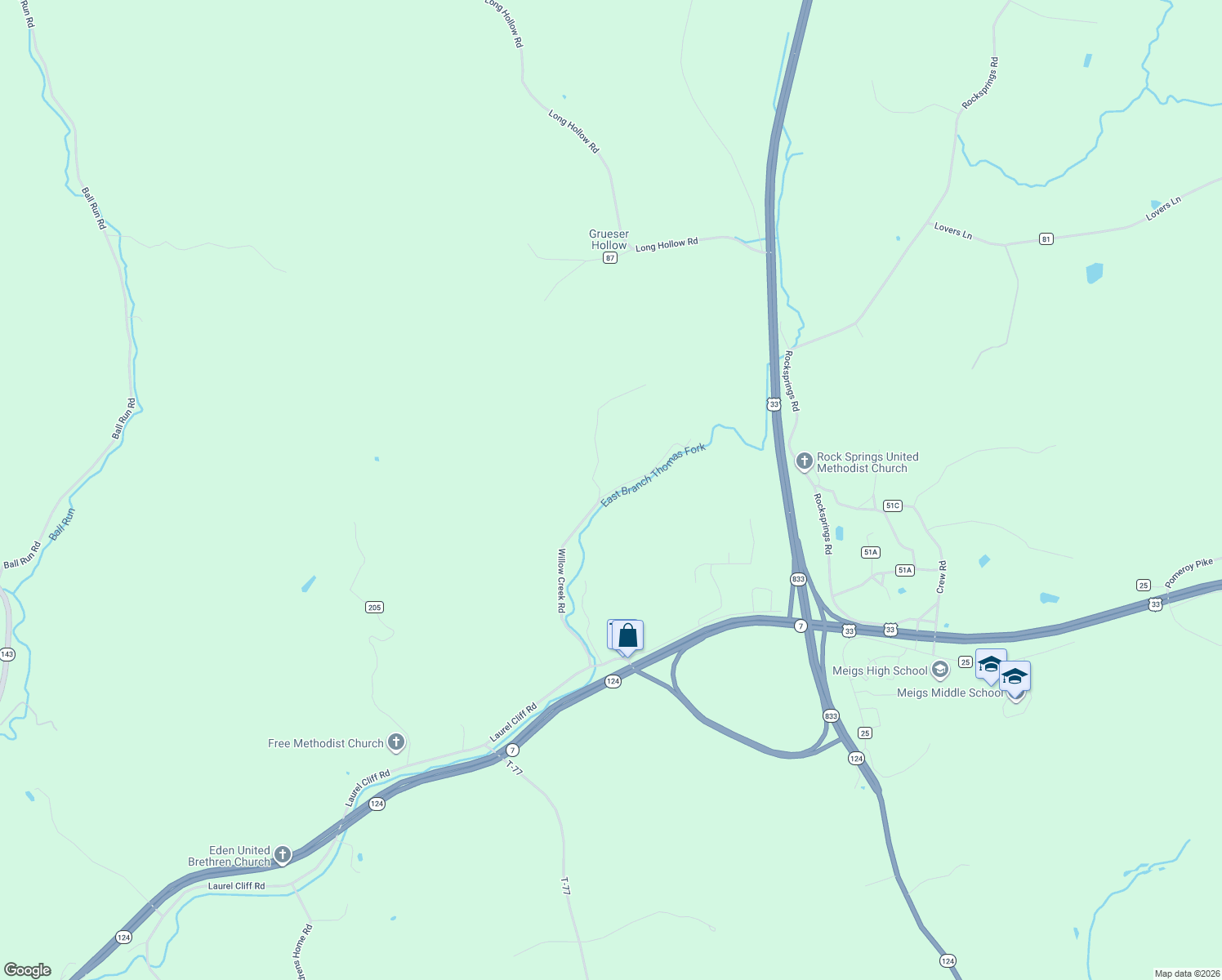 map of restaurants, bars, coffee shops, grocery stores, and more near 34000 Broderick Hollow Road in Pomeroy