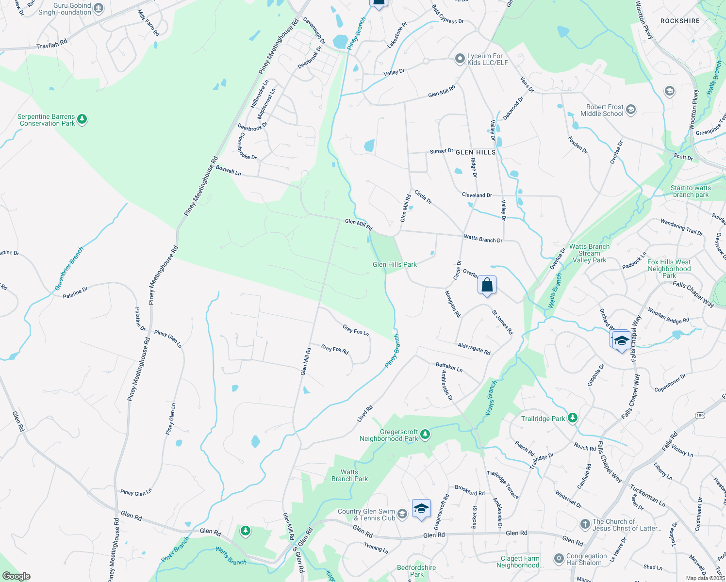 map of restaurants, bars, coffee shops, grocery stores, and more near 10405 Sandringham Court in Potomac