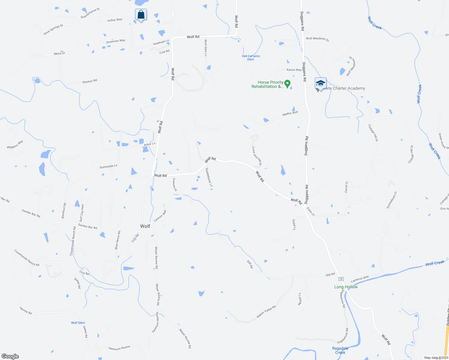 map of restaurants, bars, coffee shops, grocery stores, and more near 12597 Wolf Road in Grass Valley