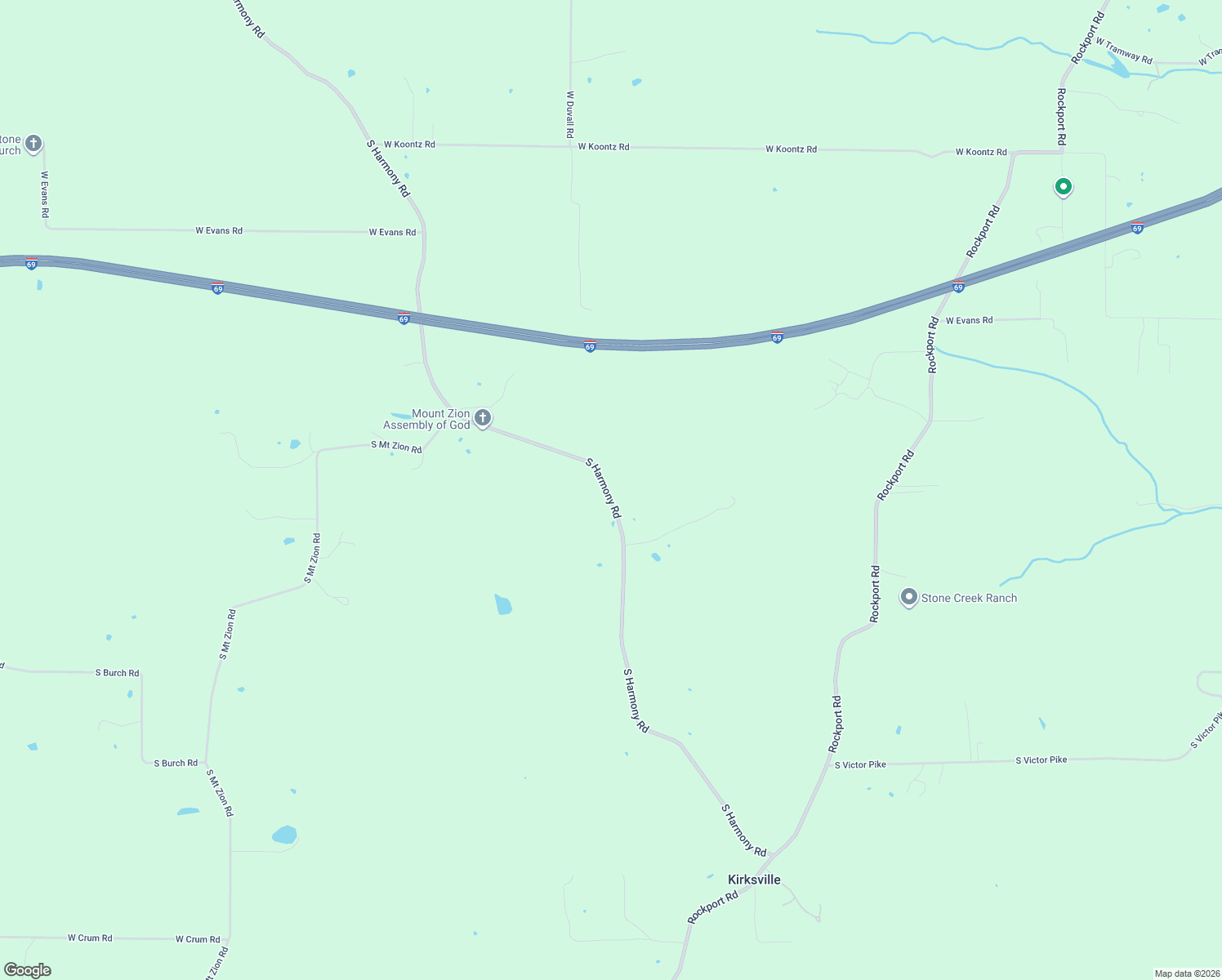 map of restaurants, bars, coffee shops, grocery stores, and more near 7575 South Harmony Road in Bloomington
