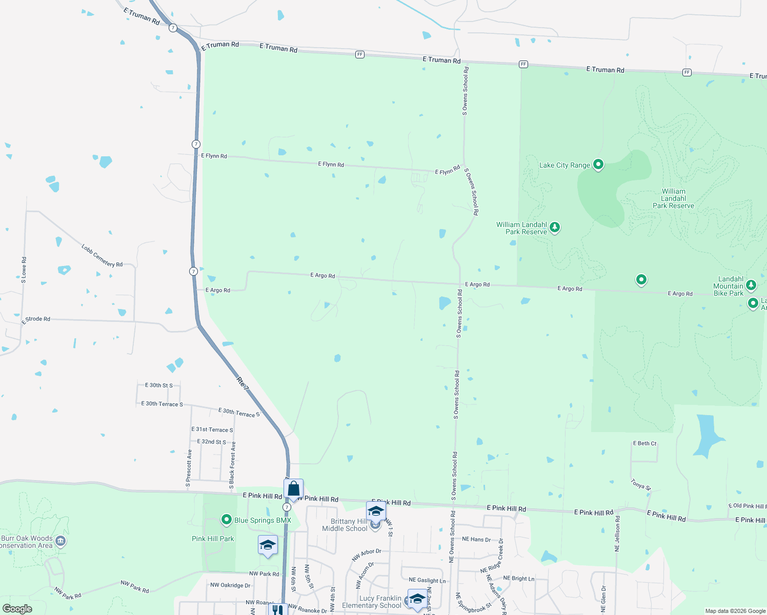 map of restaurants, bars, coffee shops, grocery stores, and more near 27011 East Argo Road in Independence