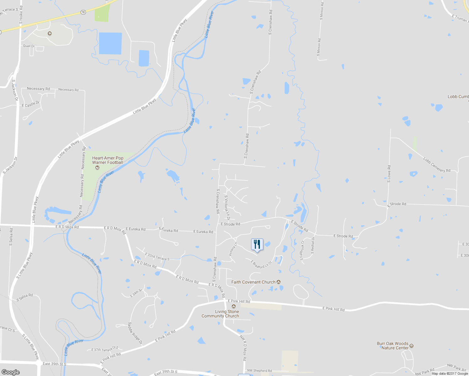 map of restaurants, bars, coffee shops, grocery stores, and more near 22711 East 27th Terrace Court South in Blue Springs