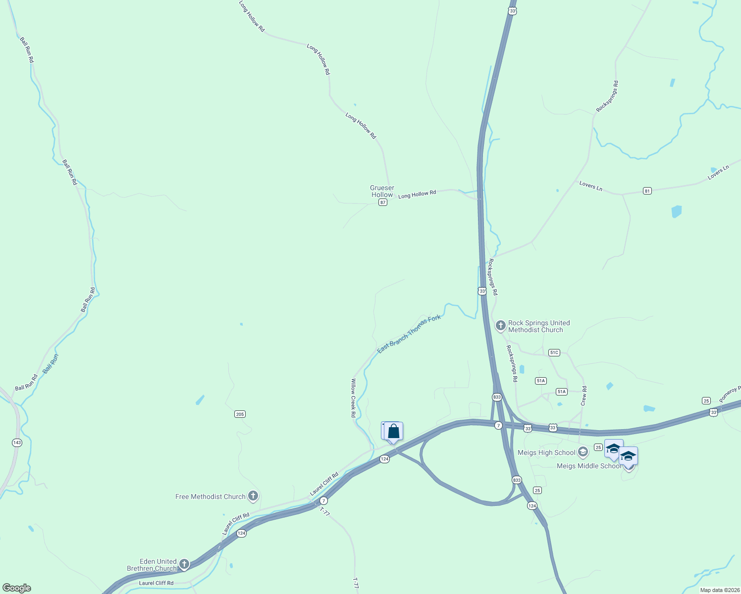 map of restaurants, bars, coffee shops, grocery stores, and more near 34000-35098 Broderick Hollow Road in Pomeroy