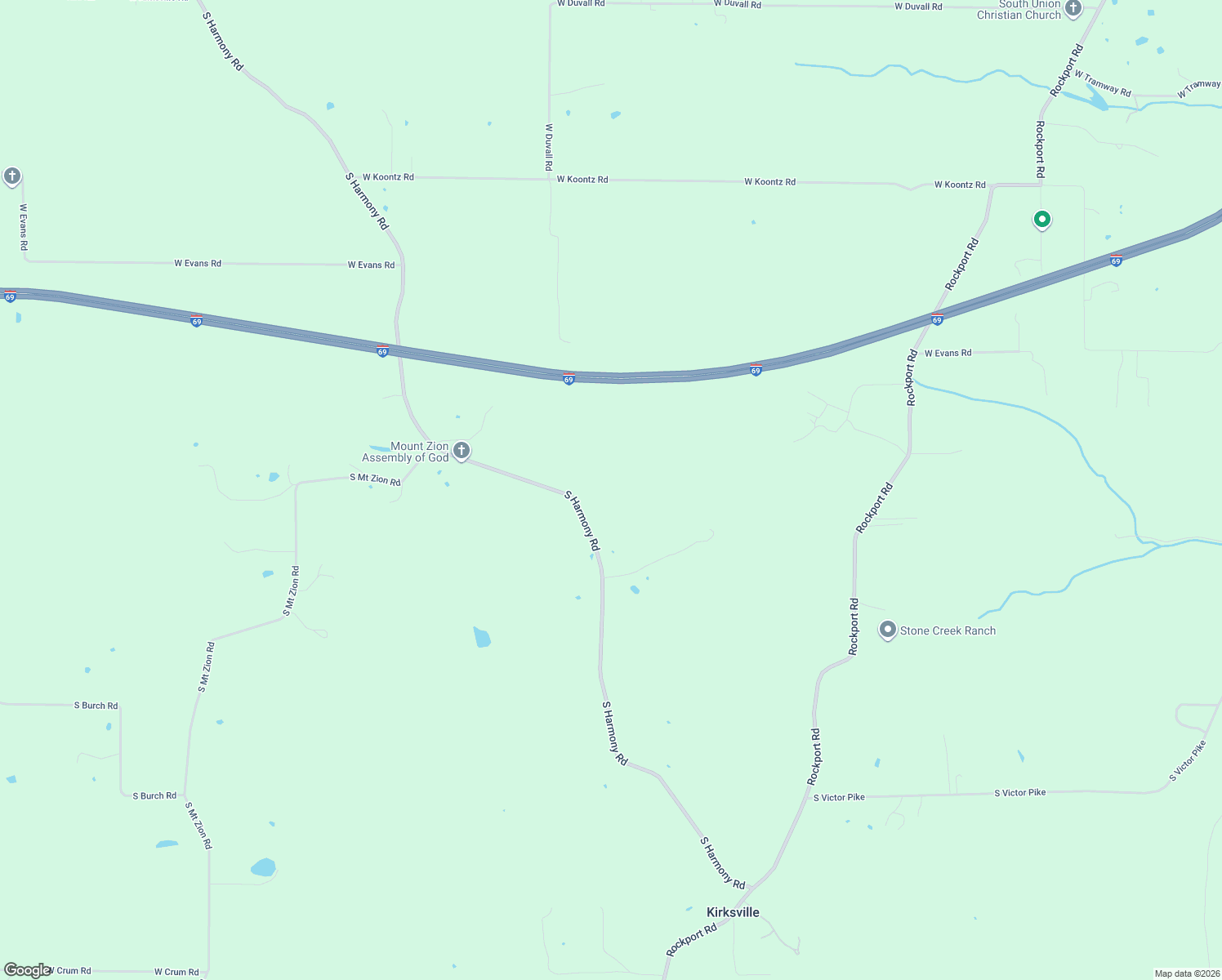map of restaurants, bars, coffee shops, grocery stores, and more near 7575 South Harmony Road in Bloomington