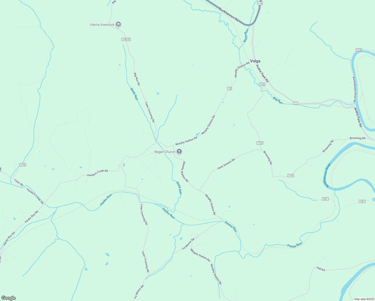 map of restaurants, bars, coffee shops, grocery stores, and more near 1073 Murphy Station Road in Buckhannon