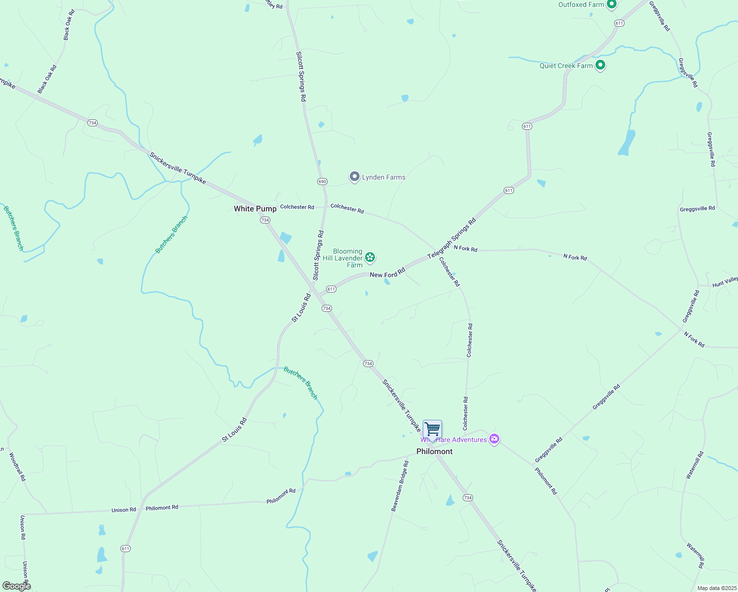map of restaurants, bars, coffee shops, grocery stores, and more near 19928 Telegraph Springs Road in Purcellville