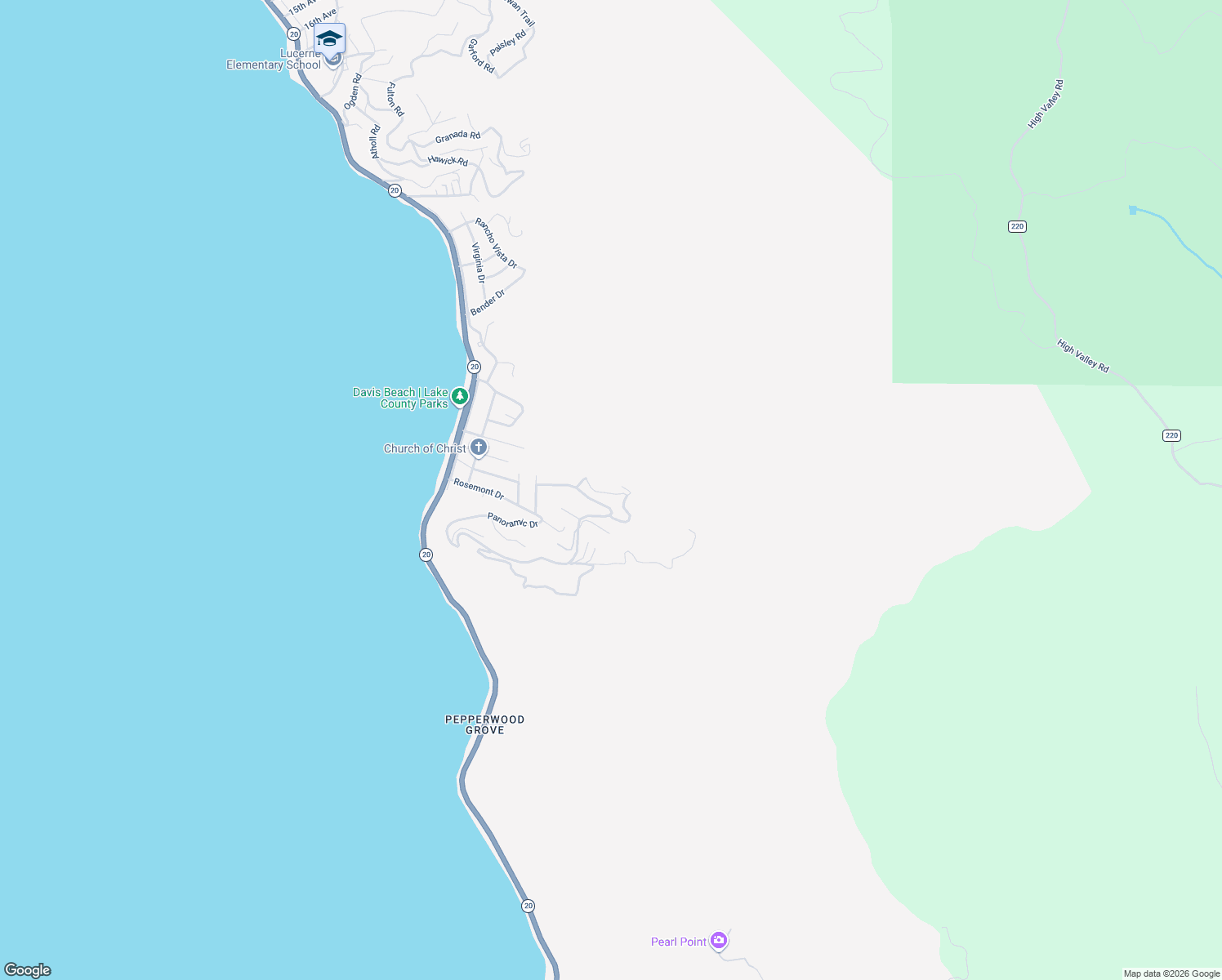 map of restaurants, bars, coffee shops, grocery stores, and more near 7039 Panoramic Drive in Lucerne