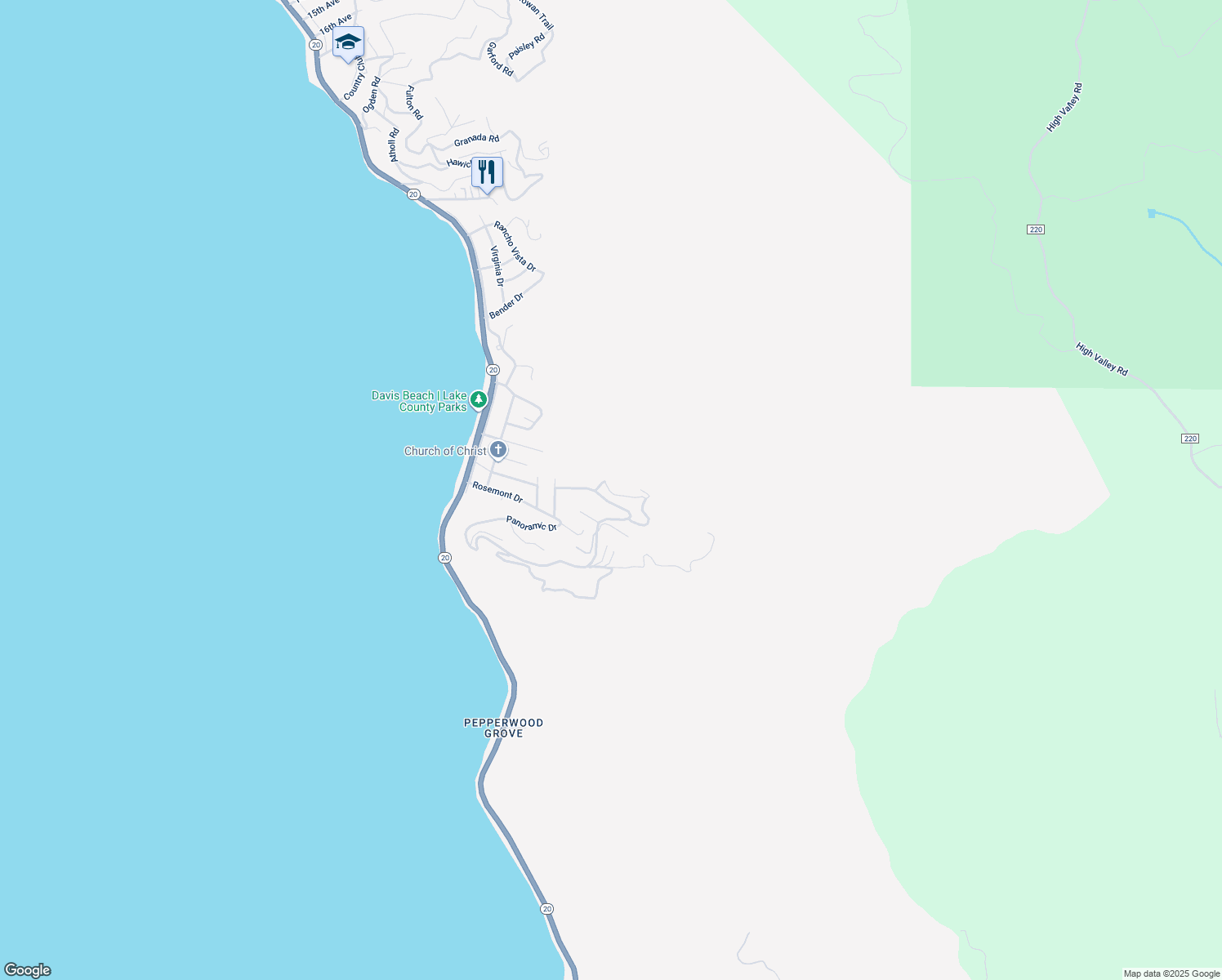 map of restaurants, bars, coffee shops, grocery stores, and more near 7047 Panoramic Drive in Lucerne