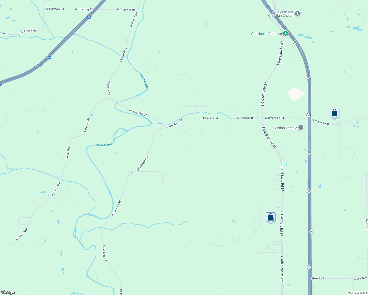 map of restaurants, bars, coffee shops, grocery stores, and more near South Sunday Drive in Bloomington