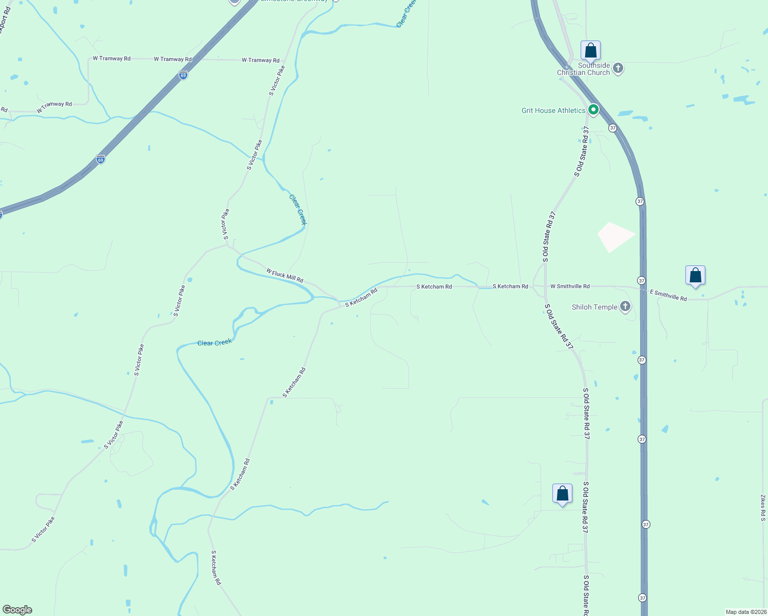 map of restaurants, bars, coffee shops, grocery stores, and more near South Sunday Drive in Bloomington