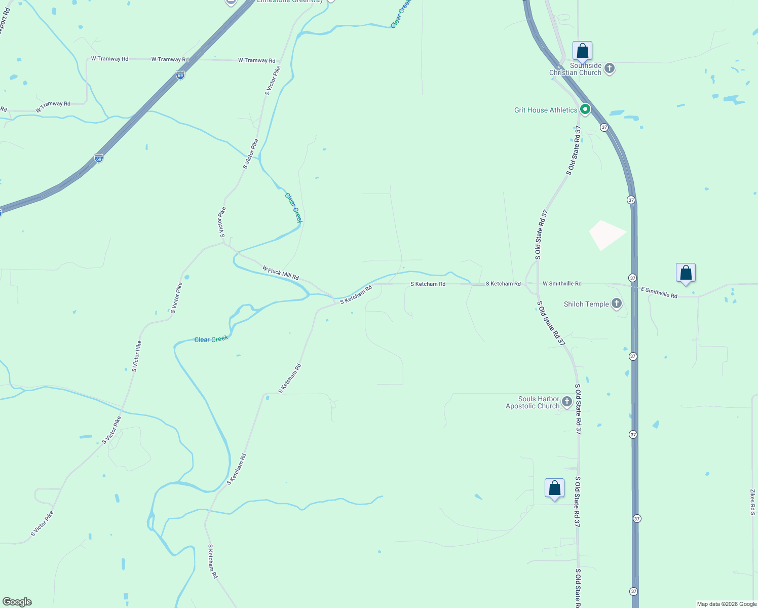 map of restaurants, bars, coffee shops, grocery stores, and more near South Sunday Drive in Bloomington