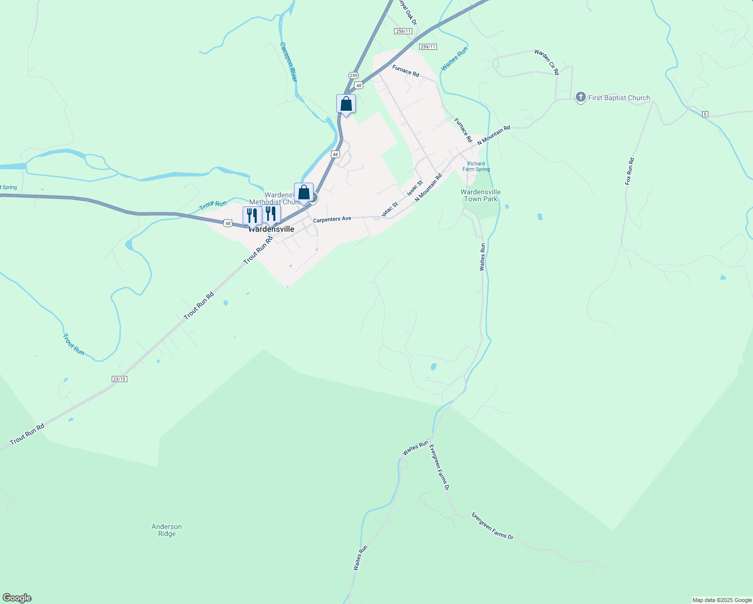 map of restaurants, bars, coffee shops, grocery stores, and more near in Wardensville