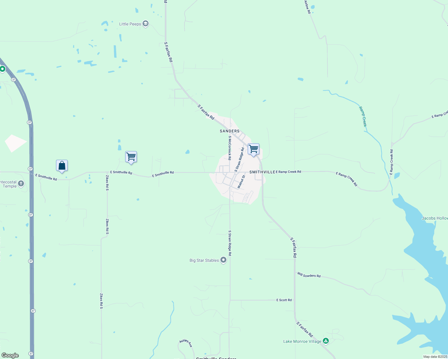 map of restaurants, bars, coffee shops, grocery stores, and more near Chestnut Street in Bloomington