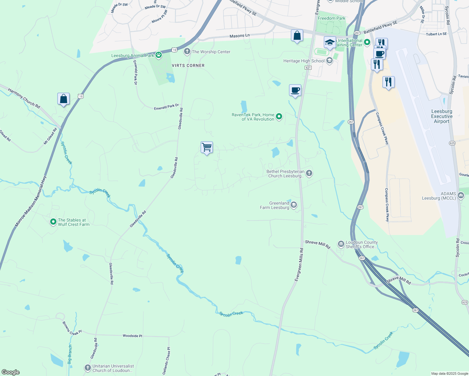 map of restaurants, bars, coffee shops, grocery stores, and more near 41031 Grenata Preserve Place in Leesburg