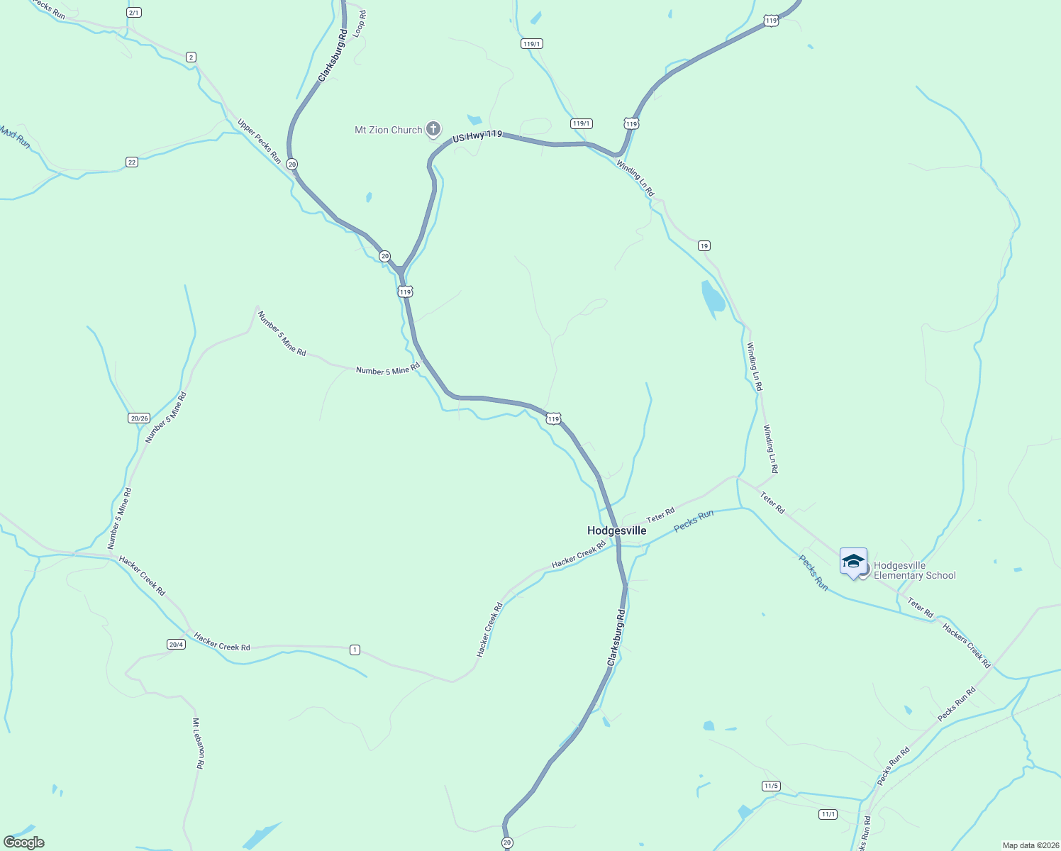 map of restaurants, bars, coffee shops, grocery stores, and more near 5789 Clarksburg Road in Buckhannon