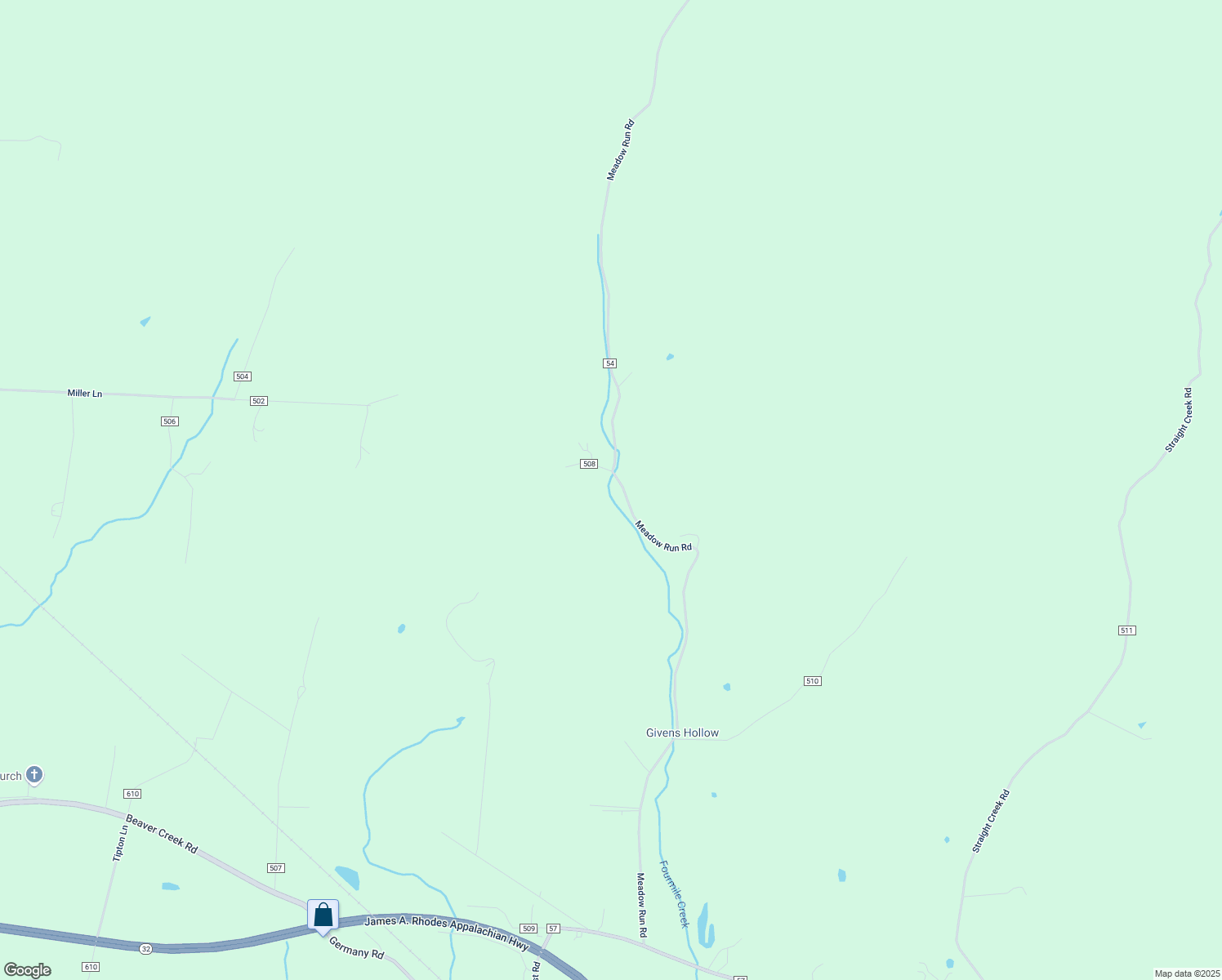 map of restaurants, bars, coffee shops, grocery stores, and more near 1455 Meadow Run Road in Waverly