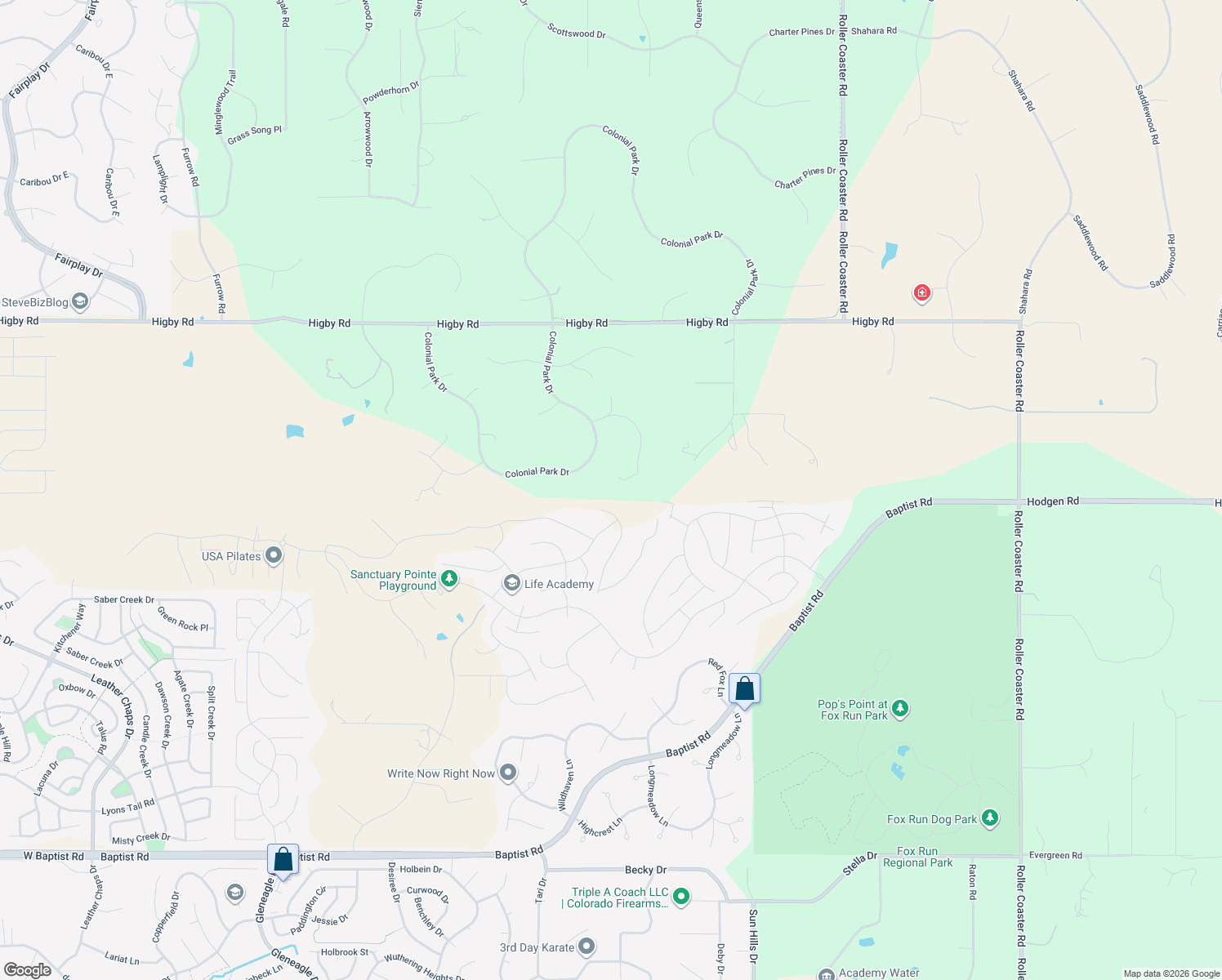 map of restaurants, bars, coffee shops, grocery stores, and more near 1225 Carnahan Court in Monument
