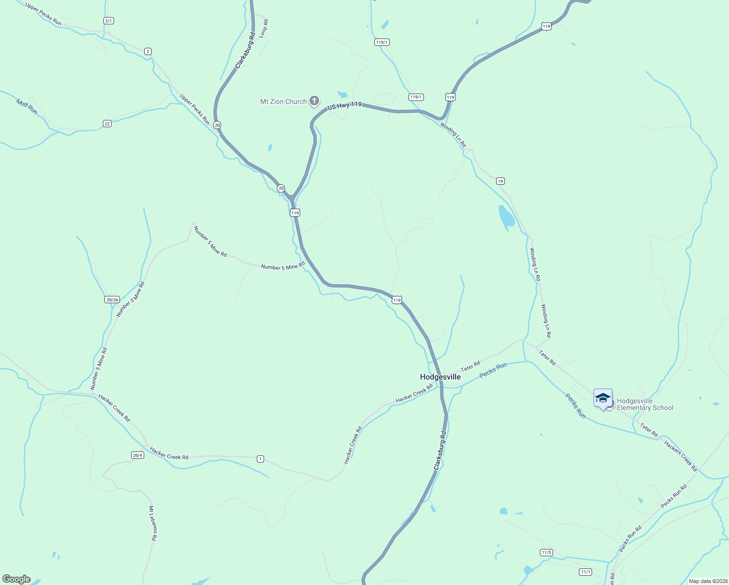 map of restaurants, bars, coffee shops, grocery stores, and more near 5789 Clarksburg Road in Buckhannon