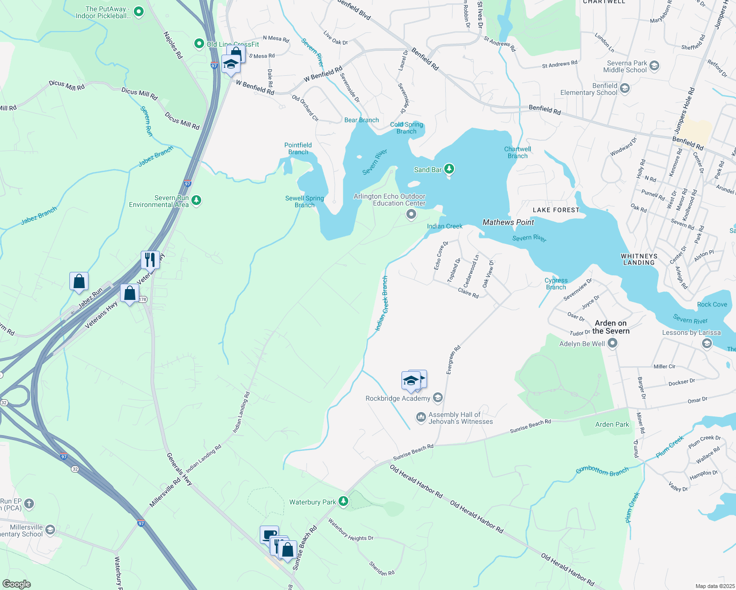 map of restaurants, bars, coffee shops, grocery stores, and more near 730 Larue Road in Millersville