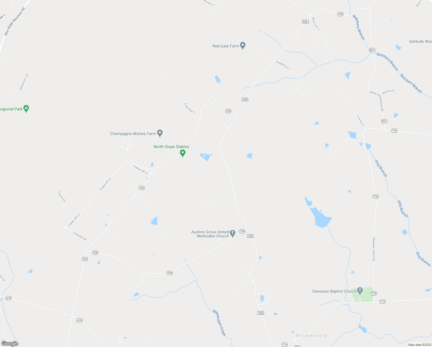 map of restaurants, bars, coffee shops, grocery stores, and more near 19707 Foggy Bottom Road in Bluemont