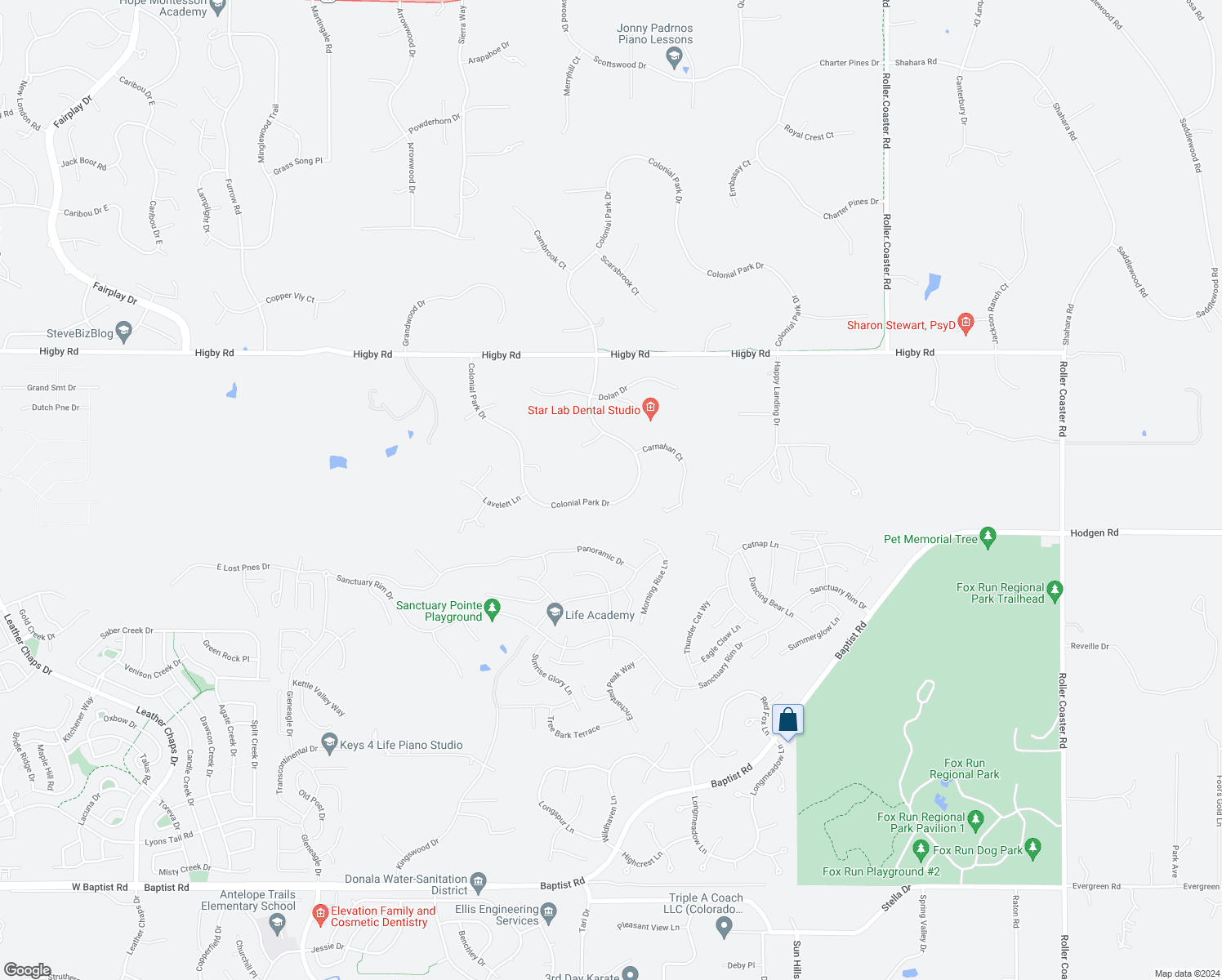 map of restaurants, bars, coffee shops, grocery stores, and more near 17531 Colonial Park Drive in Monument