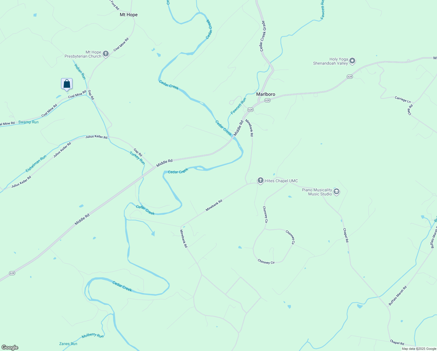 map of restaurants, bars, coffee shops, grocery stores, and more near Minebank Road in Middletown