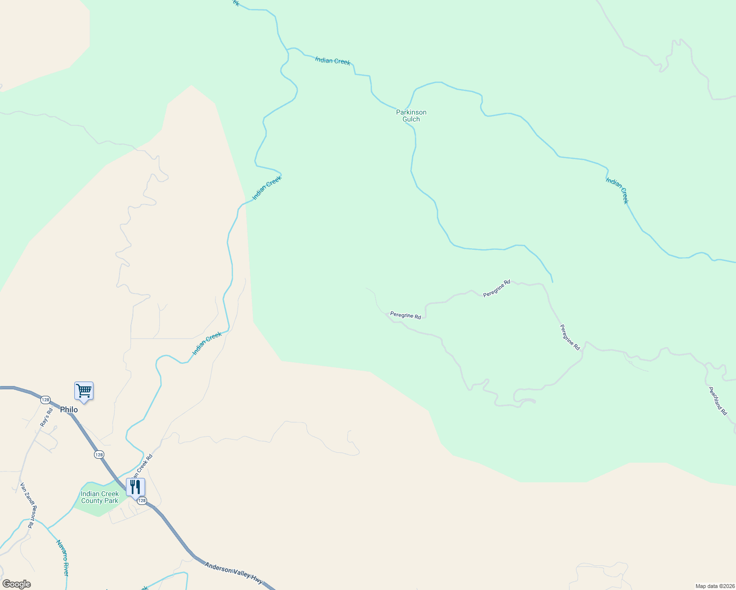 map of restaurants, bars, coffee shops, grocery stores, and more near 13475 Peregrine Road in Philo