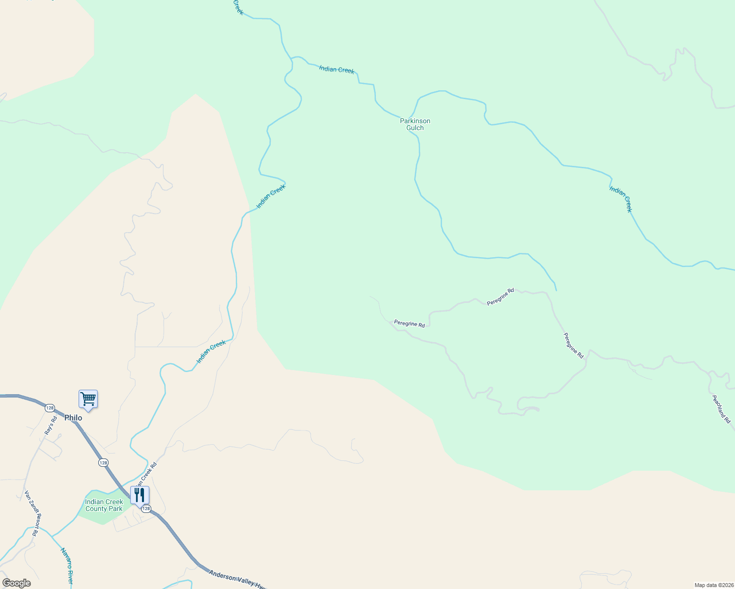 map of restaurants, bars, coffee shops, grocery stores, and more near 13475 Peregrine Road in Philo