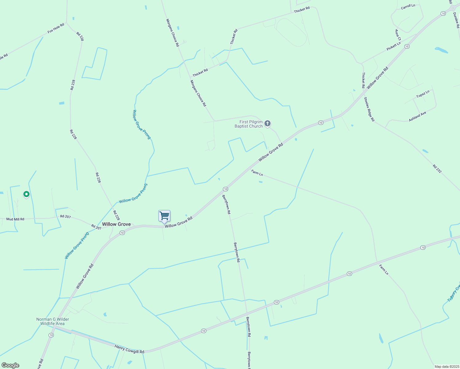 map of restaurants, bars, coffee shops, grocery stores, and more near 8299 Willow Grove Road in Kent County
