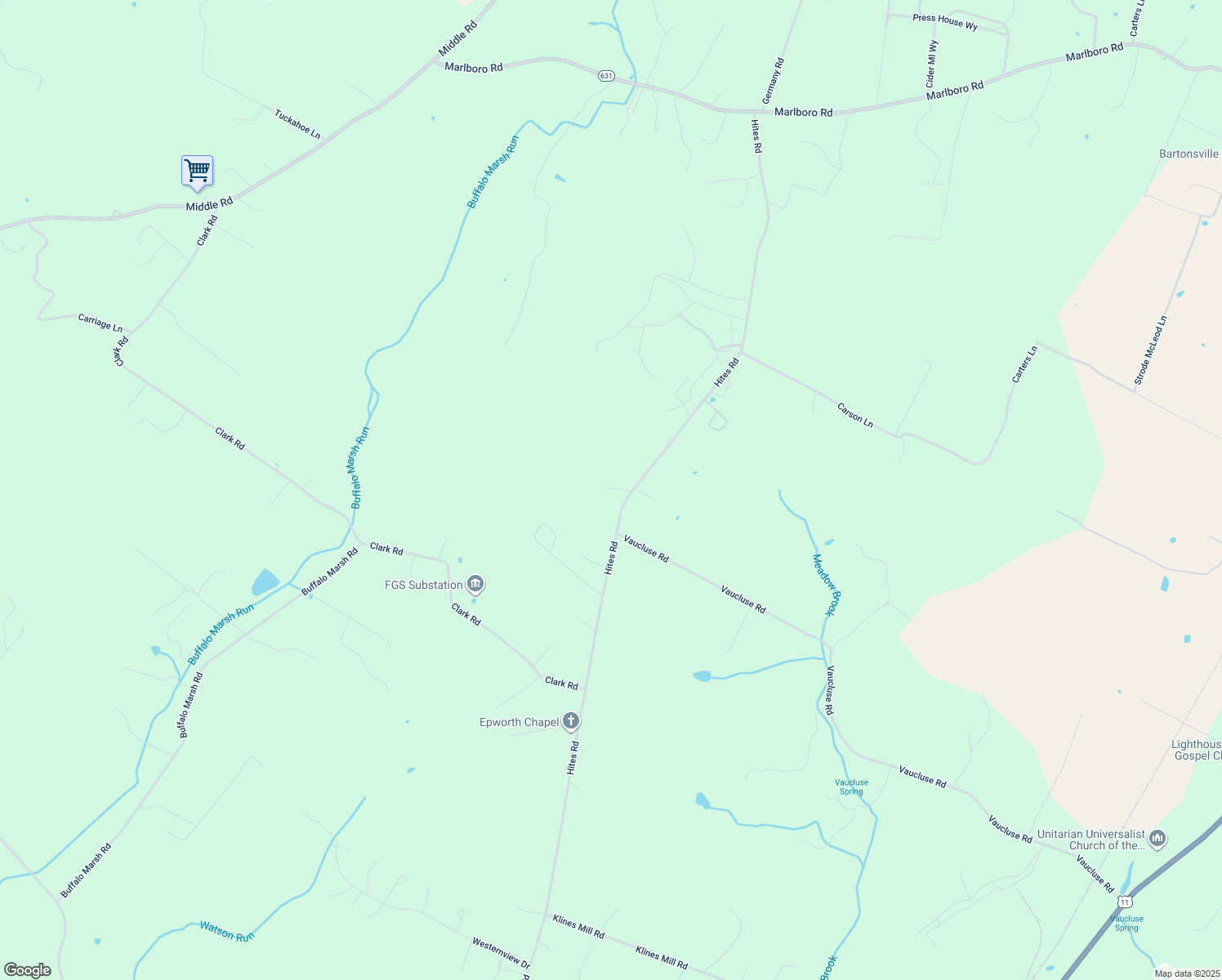 map of restaurants, bars, coffee shops, grocery stores, and more near 704 Hites Road in Stephens City