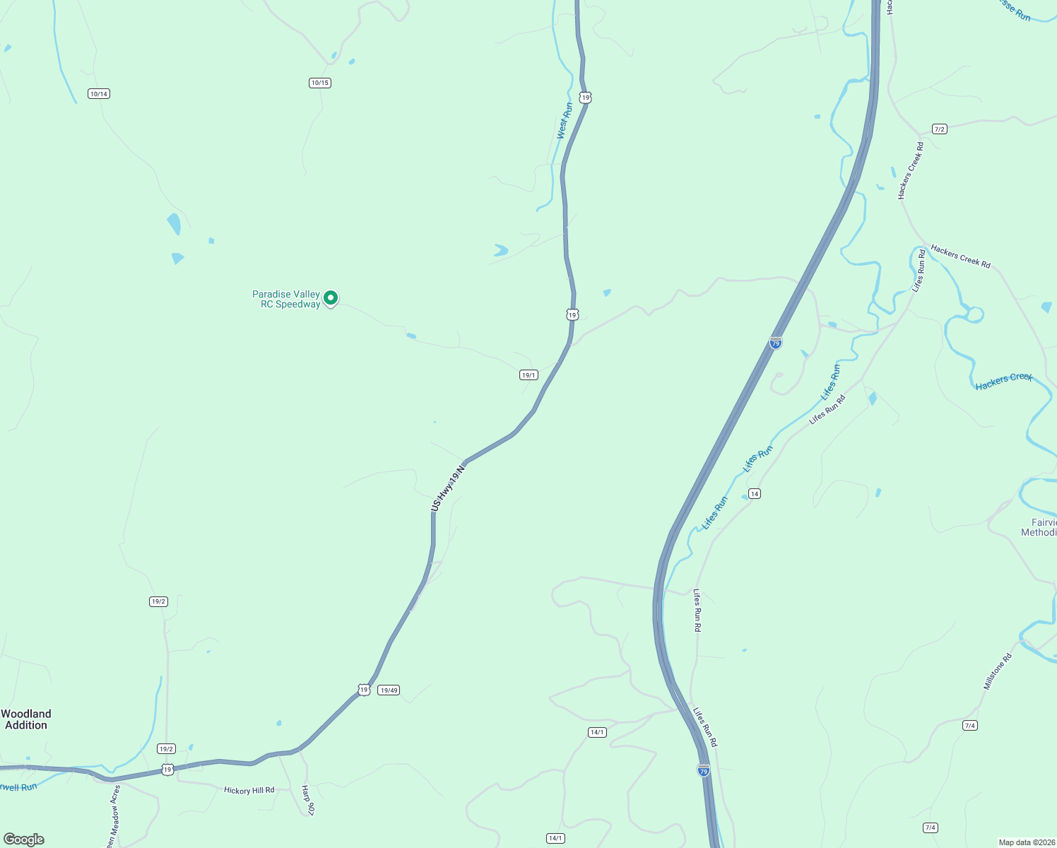map of restaurants, bars, coffee shops, grocery stores, and more near 3889 US Highway 19 North in Jane Lew