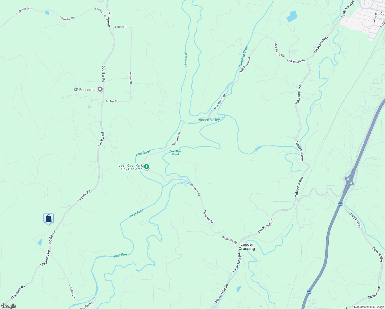 map of restaurants, bars, coffee shops, grocery stores, and more near 1700 Buck Ridge Court in Colfax