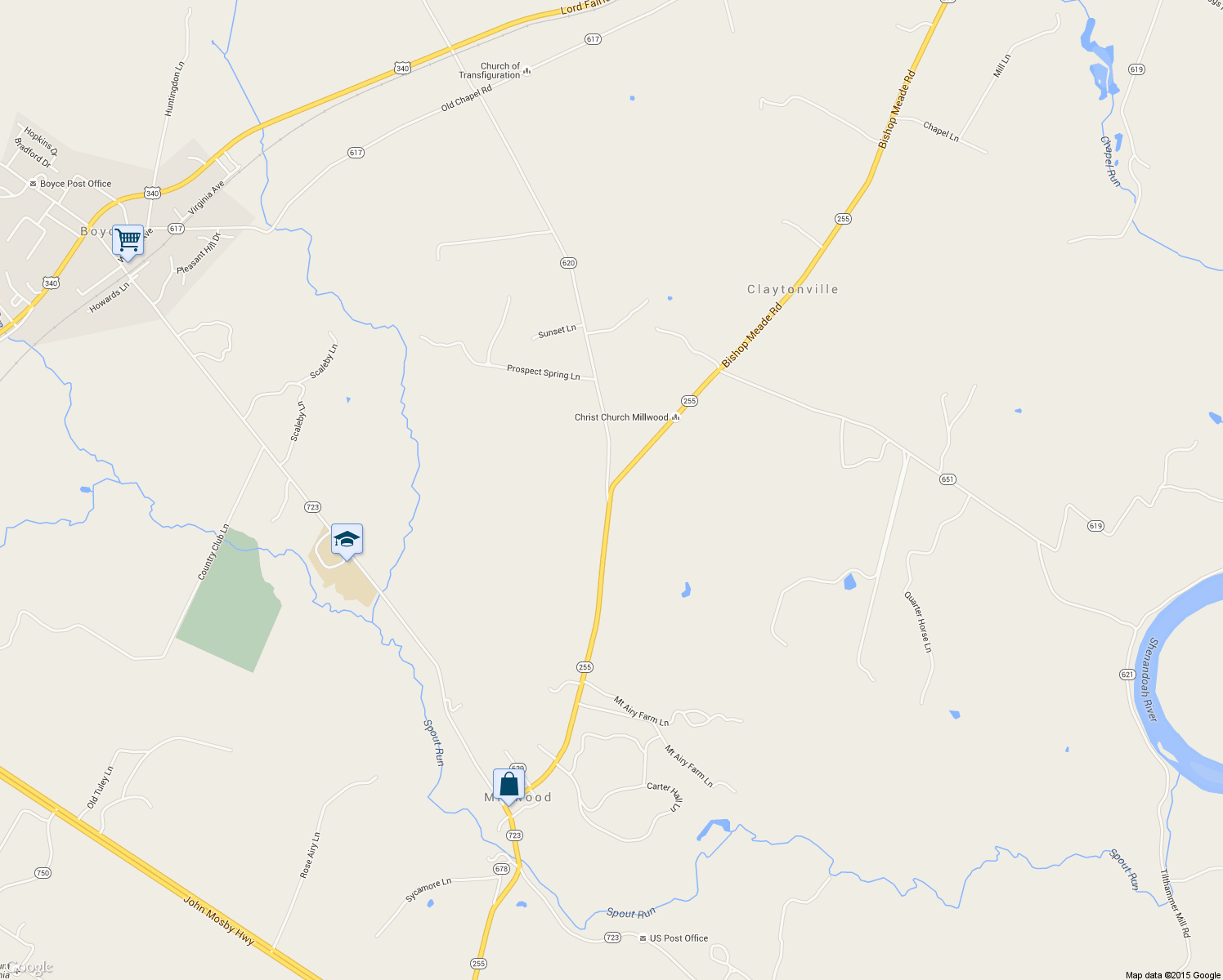 map of restaurants, bars, coffee shops, grocery stores, and more near 105 Bishop Meade Road in Boyce