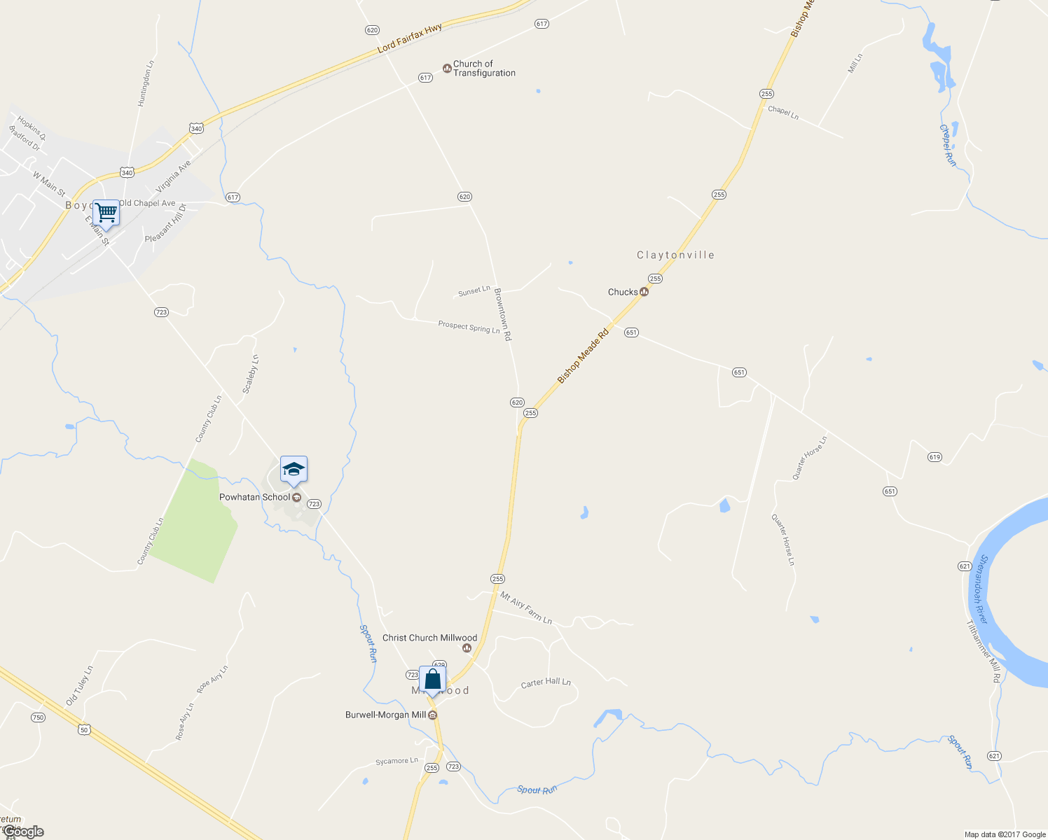 map of restaurants, bars, coffee shops, grocery stores, and more near 195 Bishop Meade Road in Boyce