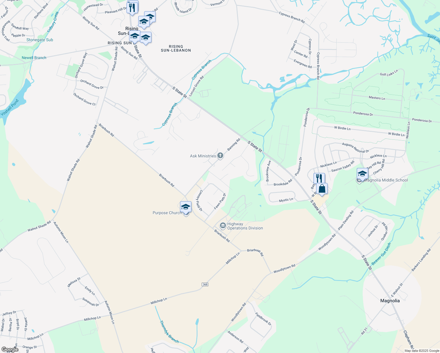map of restaurants, bars, coffee shops, grocery stores, and more near 272 Banning Road in Kent County