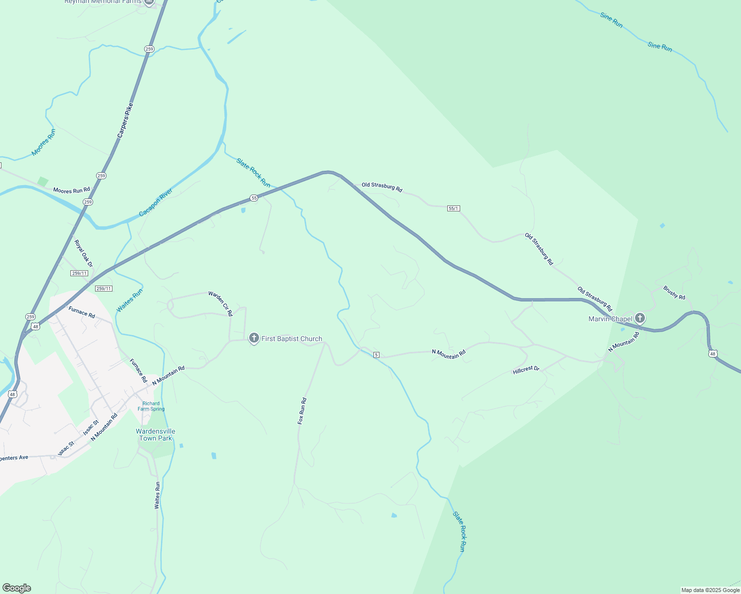 map of restaurants, bars, coffee shops, grocery stores, and more near in Wardensville