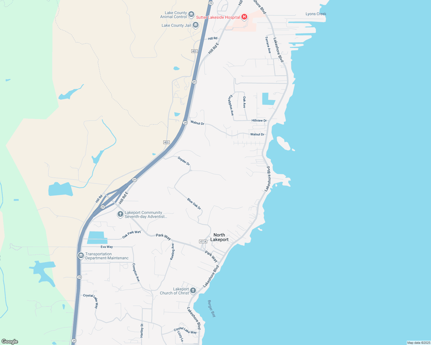 map of restaurants, bars, coffee shops, grocery stores, and more near 460 Lake Vista Drive in Lakeport