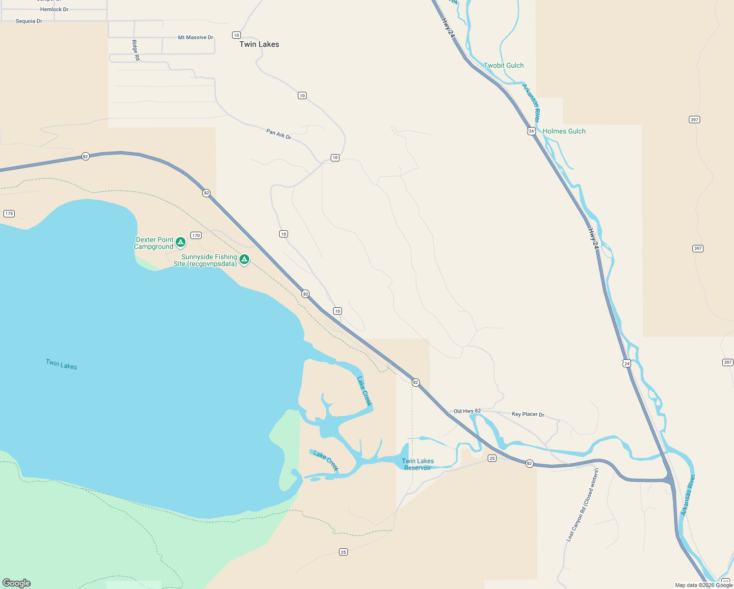 map of restaurants, bars, coffee shops, grocery stores, and more near 6288 County Road 10 in Twin Lakes