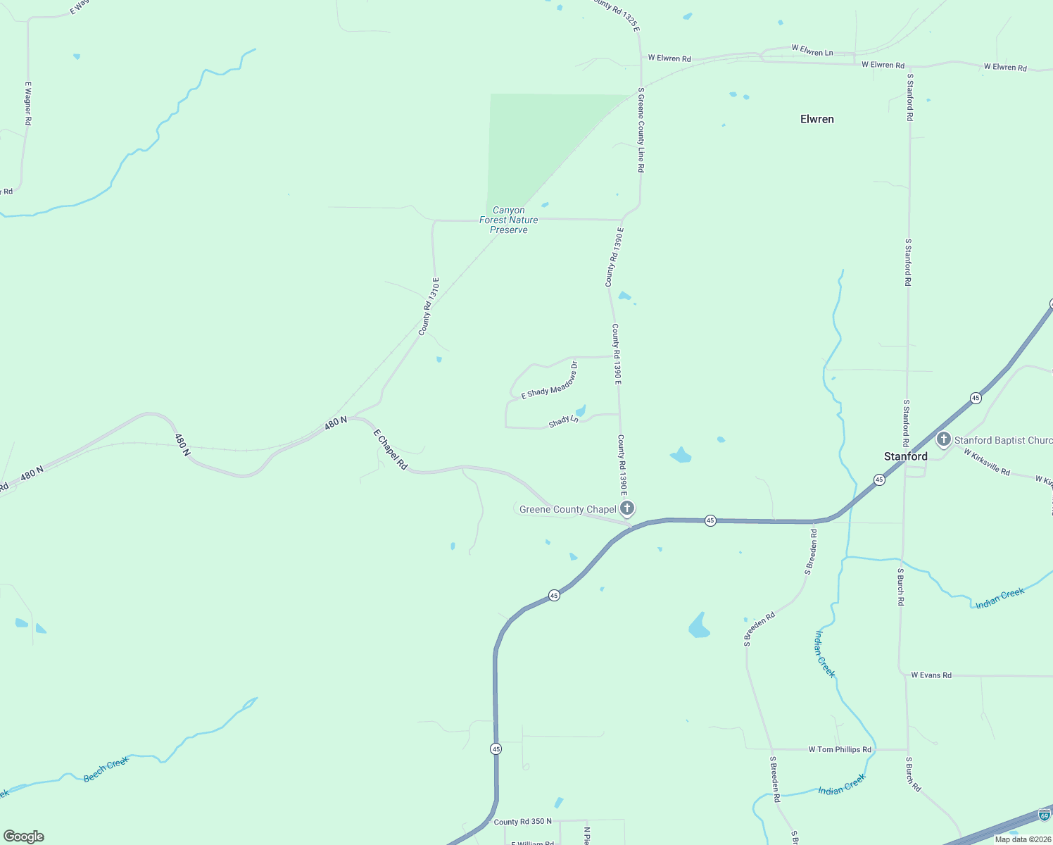 map of restaurants, bars, coffee shops, grocery stores, and more near 13627 Shady Lane in Bloomington