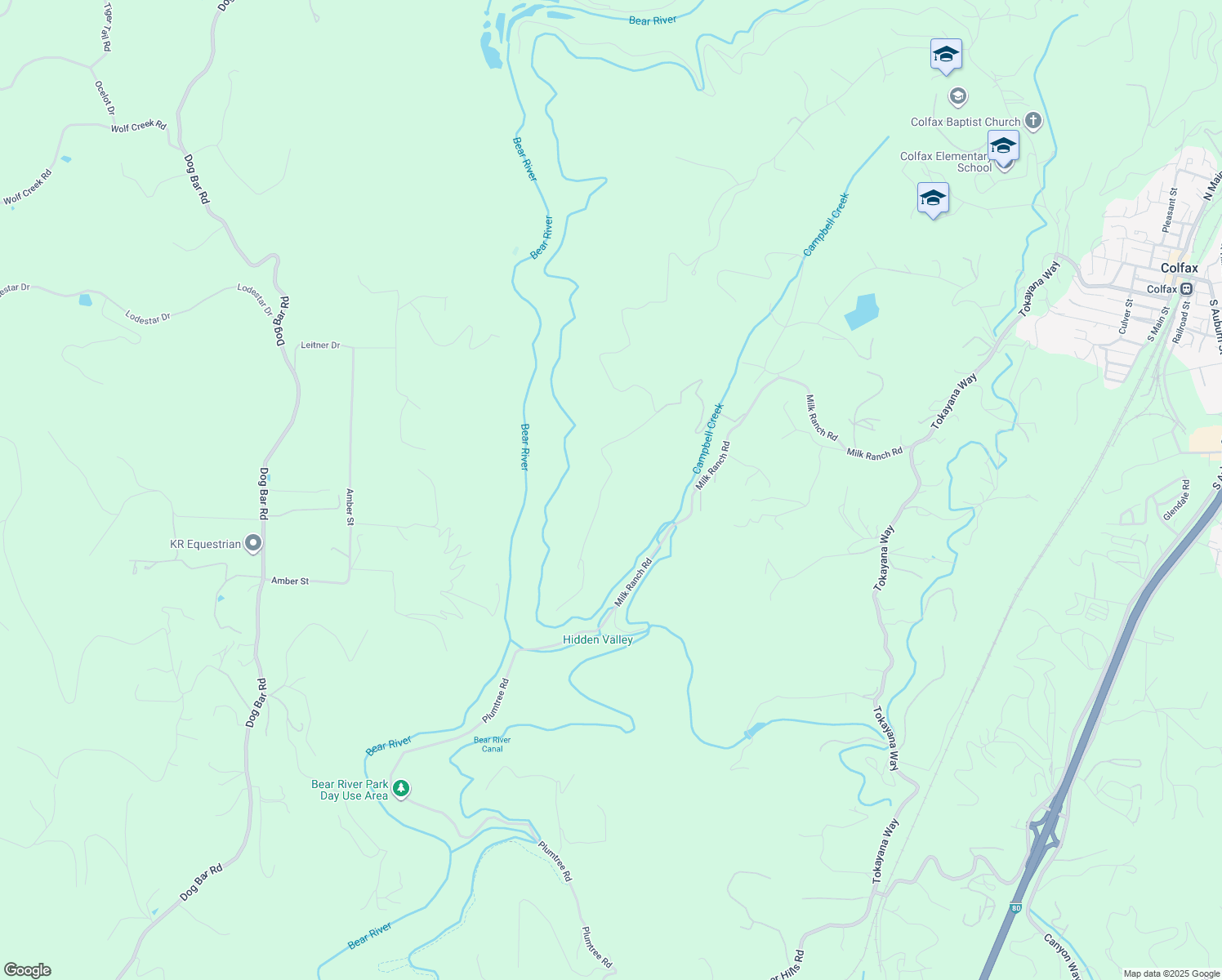 map of restaurants, bars, coffee shops, grocery stores, and more near 23560 Spring Valley Road in Colfax