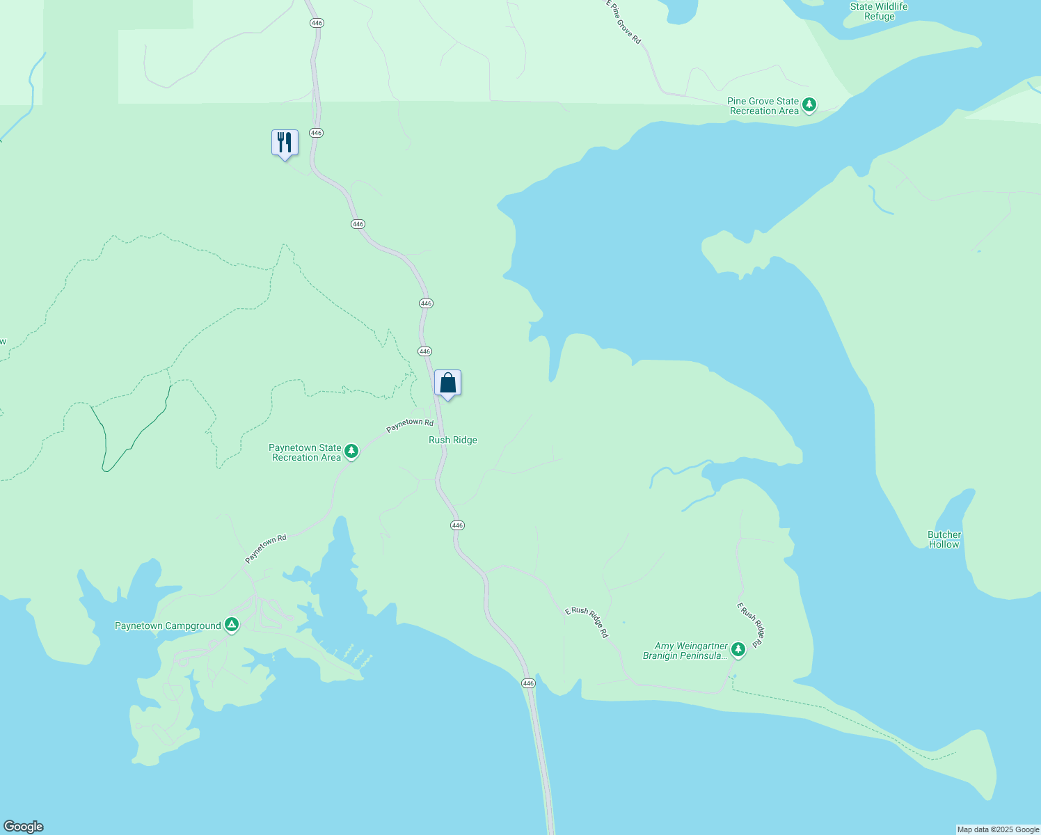 map of restaurants, bars, coffee shops, grocery stores, and more near 7447 Windfree Lane in Bloomington