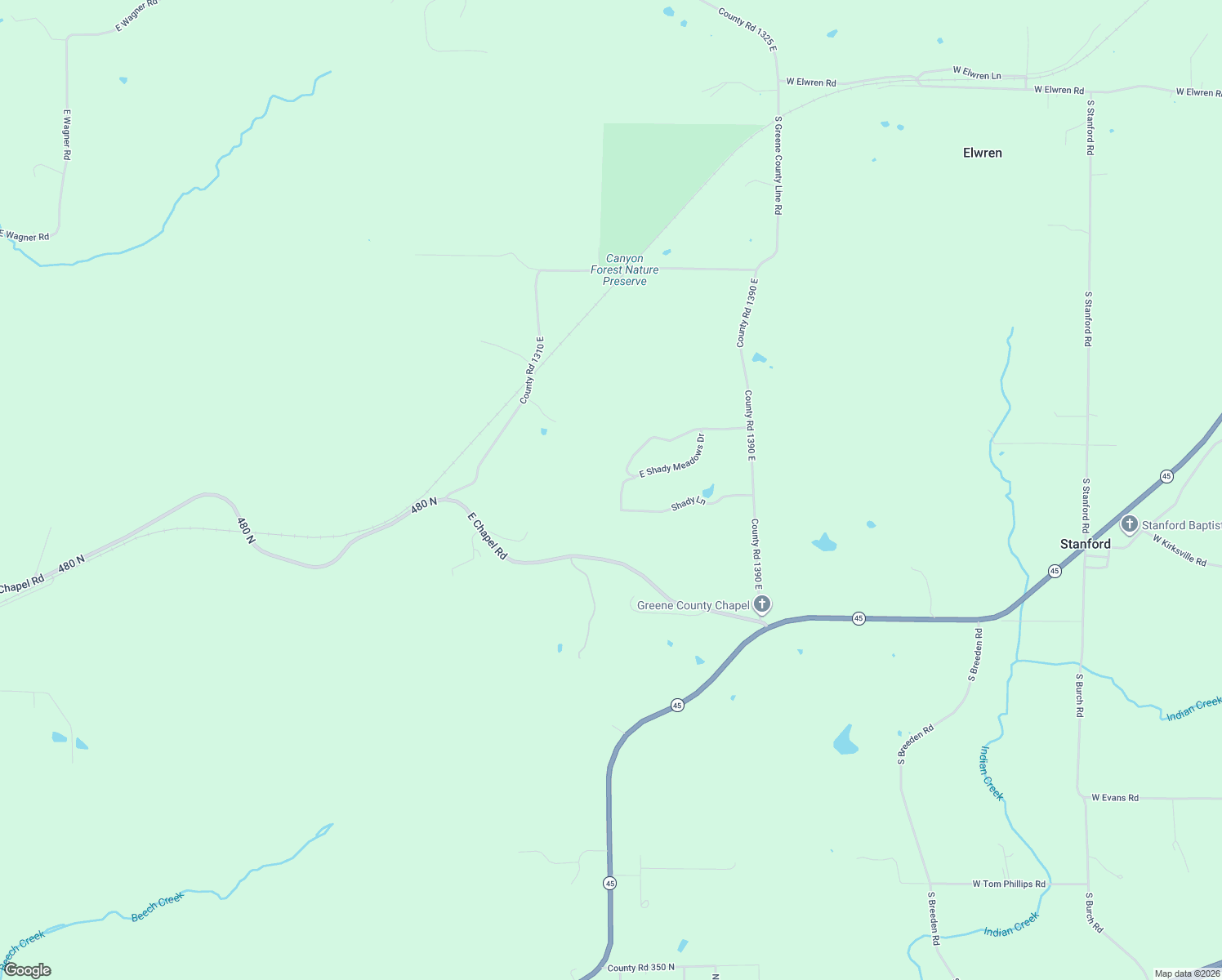 map of restaurants, bars, coffee shops, grocery stores, and more near 13627 Shady Lane in Bloomington