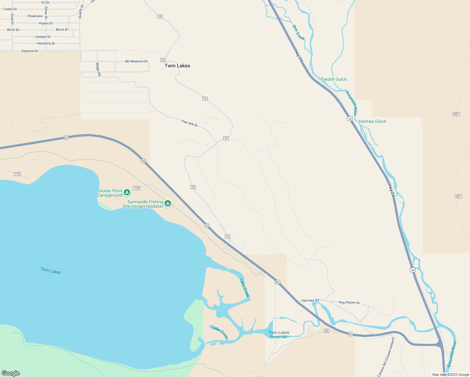 map of restaurants, bars, coffee shops, grocery stores, and more near 460 Reva Ridge Road in Twin Lakes