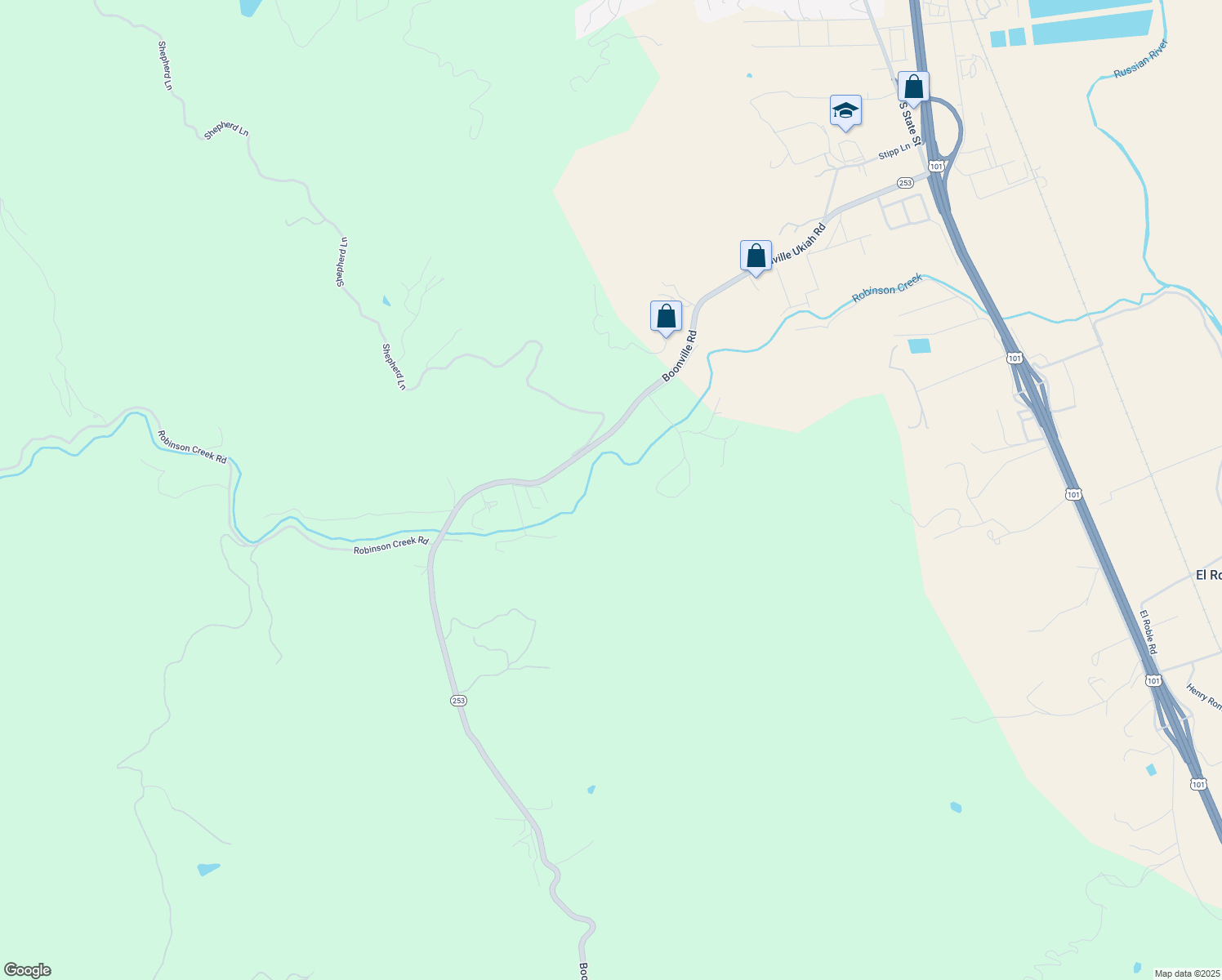 map of restaurants, bars, coffee shops, grocery stores, and more near 1187 Boonville Road in Ukiah